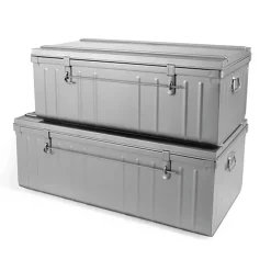 2 cantines métal gris 90/100 cm, 166L+220L avec poignées, cadenassables et empilables, Snor
