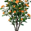 102 cm Camélia Artificiel en Pot de Ciment Fausse Plante Camélia avec 37 Fleurs Troncs épais et Galets de Pluie