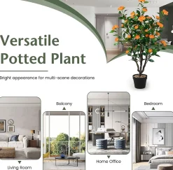 102 cm Camélia Artificiel en Pot de Ciment Fausse Plante Camélia avec 37 Fleurs Troncs épais et Galets de Pluie