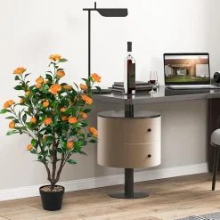 102 cm Camélia Artificiel en Pot de Ciment Fausse Plante Camélia avec 37 Fleurs Troncs épais et Galets de Pluie