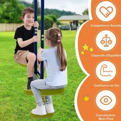 3 en 1 Ensemble de Portique et Balançoire 3 Agrès Charge 200kg Tape Suspendu 2 Anneaux de Gymnastique 177cm H
