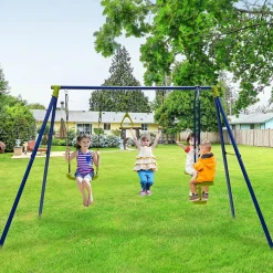 3 en 1 Ensemble de Portique et Balançoire 3 Agrès Charge 200kg Tape Suspendu 2 Anneaux de Gymnastique 177cm H