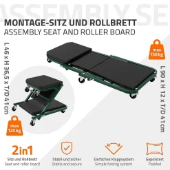 2 en 1 Siege d atelier et chariot mecanicien a roues ECD Germany en acier 360 degres jusqu a 150 kg