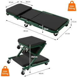 2 en 1 Siege d atelier et chariot mecanicien a roues ECD Germany en acier 360 degres jusqu a 150 kg