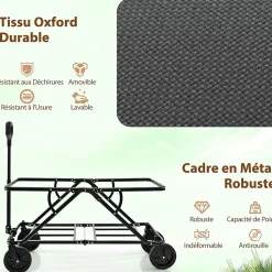 170 L Chariot de Transport Pliable avec Guidon Réglable, Porte-Bouteilles et Poche de Rangement,Pliable,Charge 100KG (Gris)