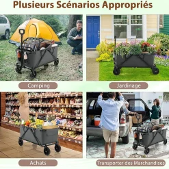 170 L Chariot de Transport Pliable avec Guidon Réglable, Porte-Bouteilles et Poche de Rangement,Pliable,Charge 100KG (Gris)