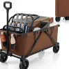 170 L Chariot de Transport Pliable avec Guidon Réglable, Porte-Bouteilles et Poche de Rangement,Pliable,Charge 100KG (Marron)