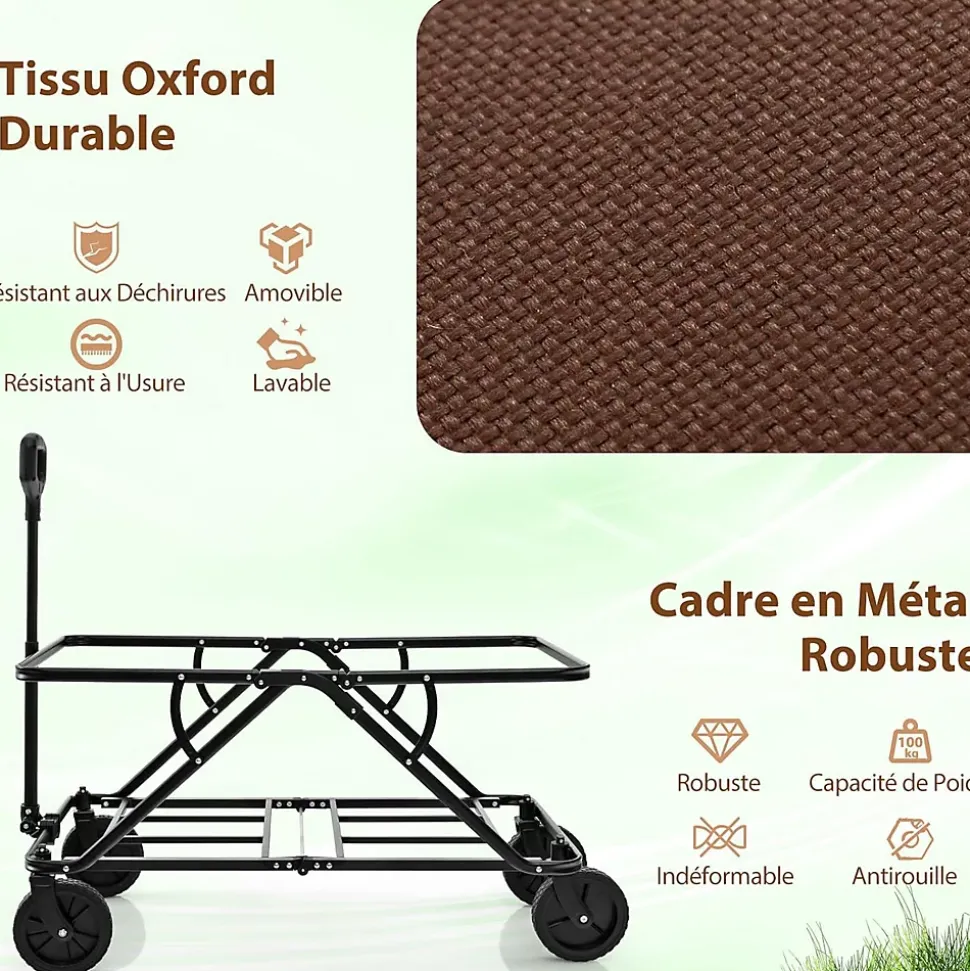 170 L Chariot de Transport Pliable avec Guidon Réglable, Porte-Bouteilles et Poche de Rangement,Pliable,Charge 100KG (Marron)