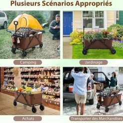 170 L Chariot de Transport Pliable avec Guidon Réglable, Porte-Bouteilles et Poche de Rangement,Pliable,Charge 100KG (Marron)
