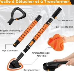 10 Pcs Kit Nettoyage Voiture, 6 in 1 Brosse Pare Brise et Grattoir Voiture, Tête de Balai Rotation, pour Véhicules, Motos, Roues