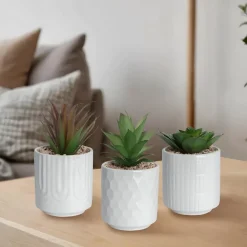 3 plantes artificielles, pot en céramique blanc ∅10 x H.18cm JBY Creation