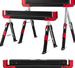 2 Tréteaux Chevalet de Sciage Portable en Acier Réglage en Hauteur Surface Antidérapante Charge de 1180 kg