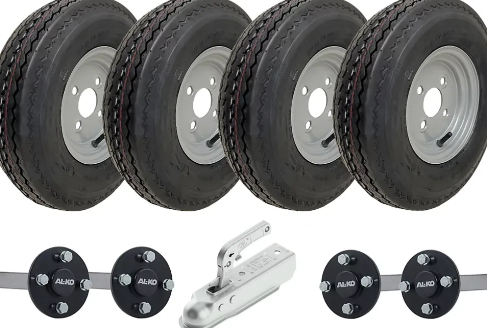 4.80/4.00-8 Twin Axle Trailer Kit High Speed Road Legal Wheels, Axles & Hitch