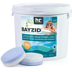 1 x 5 Kg Bayzid Galets De Chlore Multi-fonction 6-en-1 De 200g - Biphase