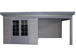 Abri de jardin + auvent Green Outside toit plat en composite coloris gris ép.28 mm surface extérieure 18,5 m²