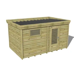 ABRI DE JARDIN bois Pin traité autoclave 27mm - 4,695x2,64m / 12m2 - Bac acier - Plancher bois