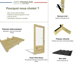 ABRI DE JARDIN bois Pin traité autoclave 27mm - 4,695x2,64m / 12m2 - Bac acier - Plancher bois