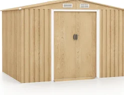 Abri de Jardin en Acier Galvanisé Anti-UV avec Portes Verrouillables, Plancher, Bouches d'Aération, 259x196x184cm, 5m² Naturel