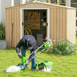Abri de Jardin en Acier Galvanisé Anti-UV avec Portes Verrouillables, Plancher, Bouches d'Aération, 259x196x184cm, 5m² Naturel