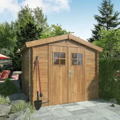 Abri de jardin Klikstrom Mokau sapin blanc du nord traité autoclave marron ép.19 mm surface totale 5,3m²