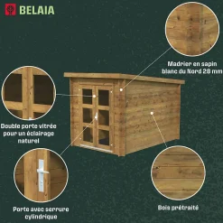 Abri de jardin Klikstrom Belaïa bois traité autoclave marron ép.28 mm toiture monopente surface totale 6.72m²