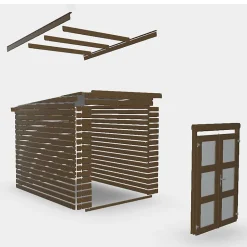 Abri de jardin Klikstrom Belaïa bois traité autoclave marron ép.28 mm toiture monopente surface totale 6.72m²