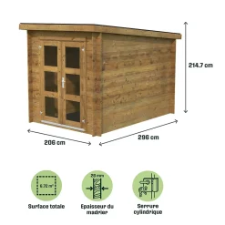 Abri de jardin Klikstrom Belaïa bois traité autoclave marron ép.28 mm toiture monopente surface totale 6.72m²