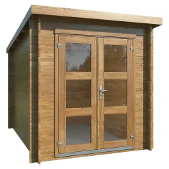 Abri de jardin Klikstrom Belaïa bois traité autoclave marron ép.28 mm toiture monopente surface totale 6.72m²