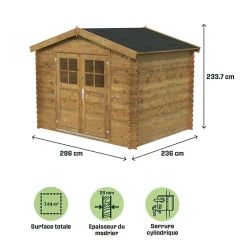 Abri de jardin Klikstrom Belaïa bois traité autoclave marron ép.28 mm surface totale 7.4m²