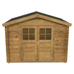 Abri de jardin Klikstrom Belaïa bois traité autoclave marron ép.28 mm surface totale 7.4m²