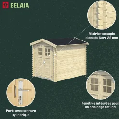 Abri de jardin Klikstrom Belaïa bois naturel ép.28 mm surface totale 5.9m²