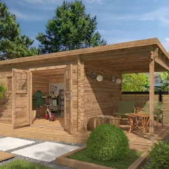 Abri de jardin Klikstrom Taman bois traité autoclave marron ép.34 mm toiture monopente  surface totale 19.5m²