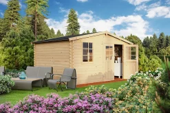 Abri de jardin Klikstrom Riga bois naturel ép.34 mm surface totale 12.15m²