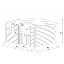 Abri de jardin Klikstrom Riga bois naturel ép.34 mm surface totale 12.15m²