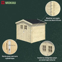 Abri de jardin Klikstrom Mokau bois coloris naturel ép.19 mm surface totale 5,3m²