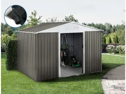 Abri jardin métal "Dallas" 8.84m² avec gouttière Taupe