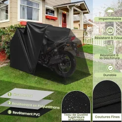 Abri Moto Extérieur 342x137x193 cm, Housse de Moto Etanche Housse Oxford, Fenêtre de Ventilation, Vis d'Expansion