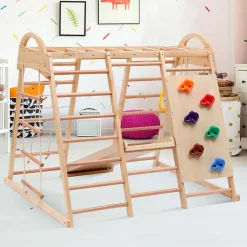 Aire de jeux 7 en 1 avec toboggan, balançoire et filet d'Escalade, 140 x 120 x 120 cm