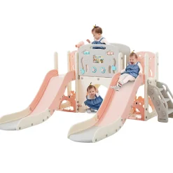 Aire de jeux 8 en 1 motif marin double toboggan tunnel panier basket telescope structure escalade