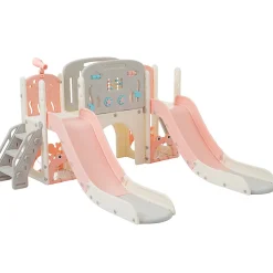 Aire de jeux 8 en 1 motif marin double toboggan tunnel panier basket telescope structure escalade