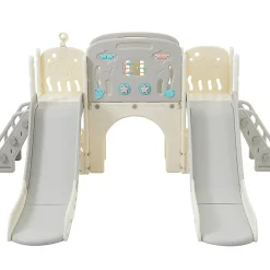 Aire de jeux 8 en 1 motif marin double toboggan tunnel panier telescope structure escalade