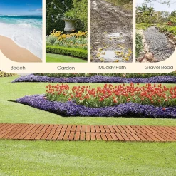 Allée de Jardin en Bois de 245CM, Sol de Promenade Extérieure Enroulable, Largeur 43cm