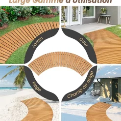 Allée de Jardin Incurvée en Bois, Chemin Extérieur avec Surface Antidérapante, Naturel