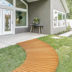 Allée de Jardin Incurvée en Bois, Chemin Extérieur avec Surface Antidérapante, Naturel