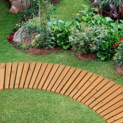 Allée de Jardin Incurvée en Bois, Chemin Extérieur avec Surface Antidérapante, Naturel