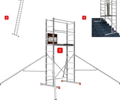 AluCombine 4 400 hauteur de travail 4m echafaudage echellee traverse 2 roues echafaudage fixes 80mm stabilisateur triangulaire