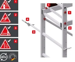 AluCombine 3 500 hauteur de travail 5m echafaudage echellee traverse 2 roues echafaudage fixes 80mm ancrages muraux