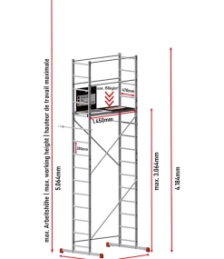 AluCombine 3 500 hauteur de travail 5m echafaudage echellee traverse 4 roues echafaudage de roulement ancrages muraux