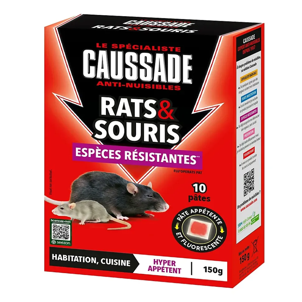 Appât pâte fluo anti-nuisibles rats et souris 150g (x10)