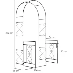Arche de jardin avec portillon treillis style fer forgé métal époxy noir